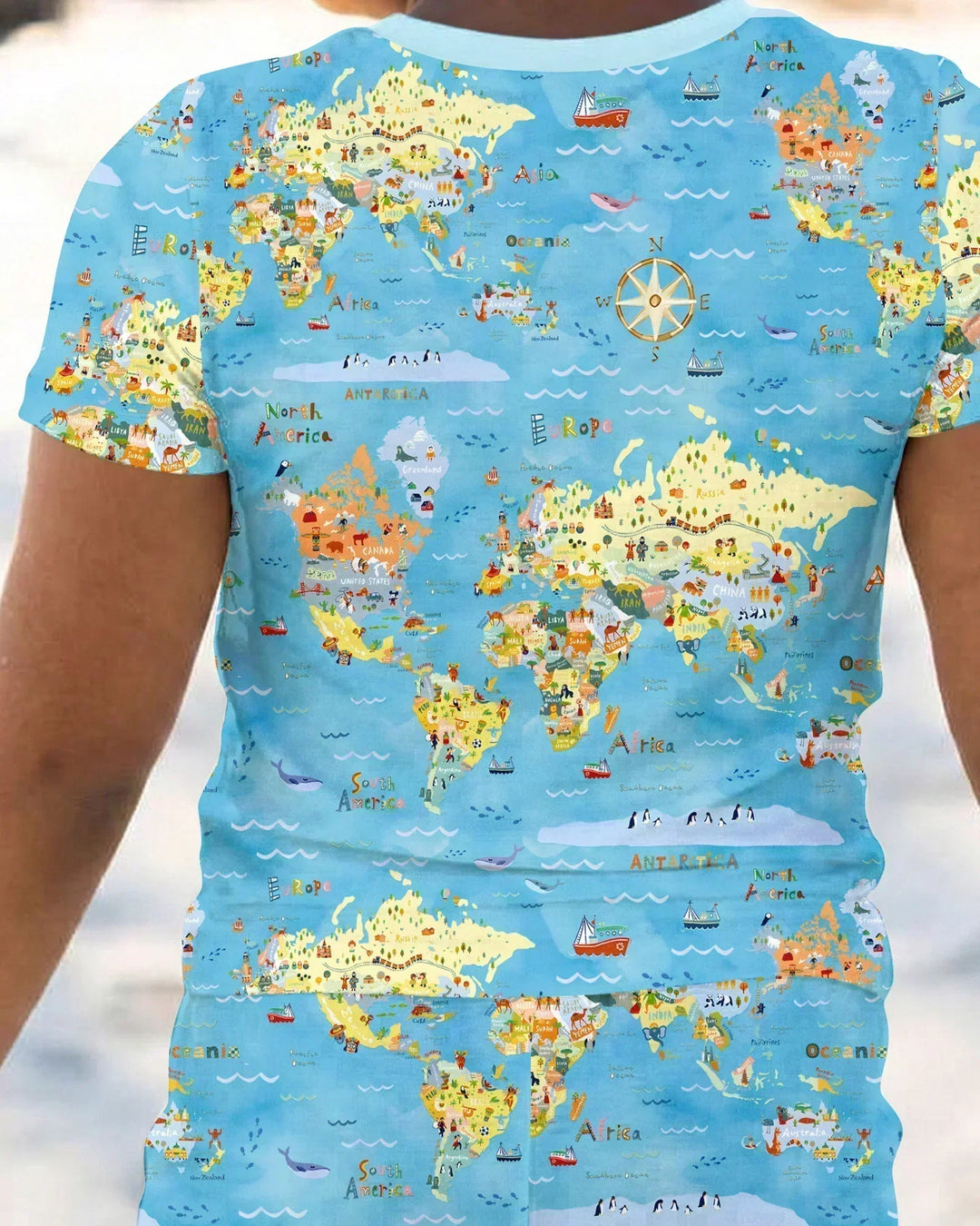 Whimsical World Map Family Matching Bamboo Two Piece Short Sleeve Pajama Set