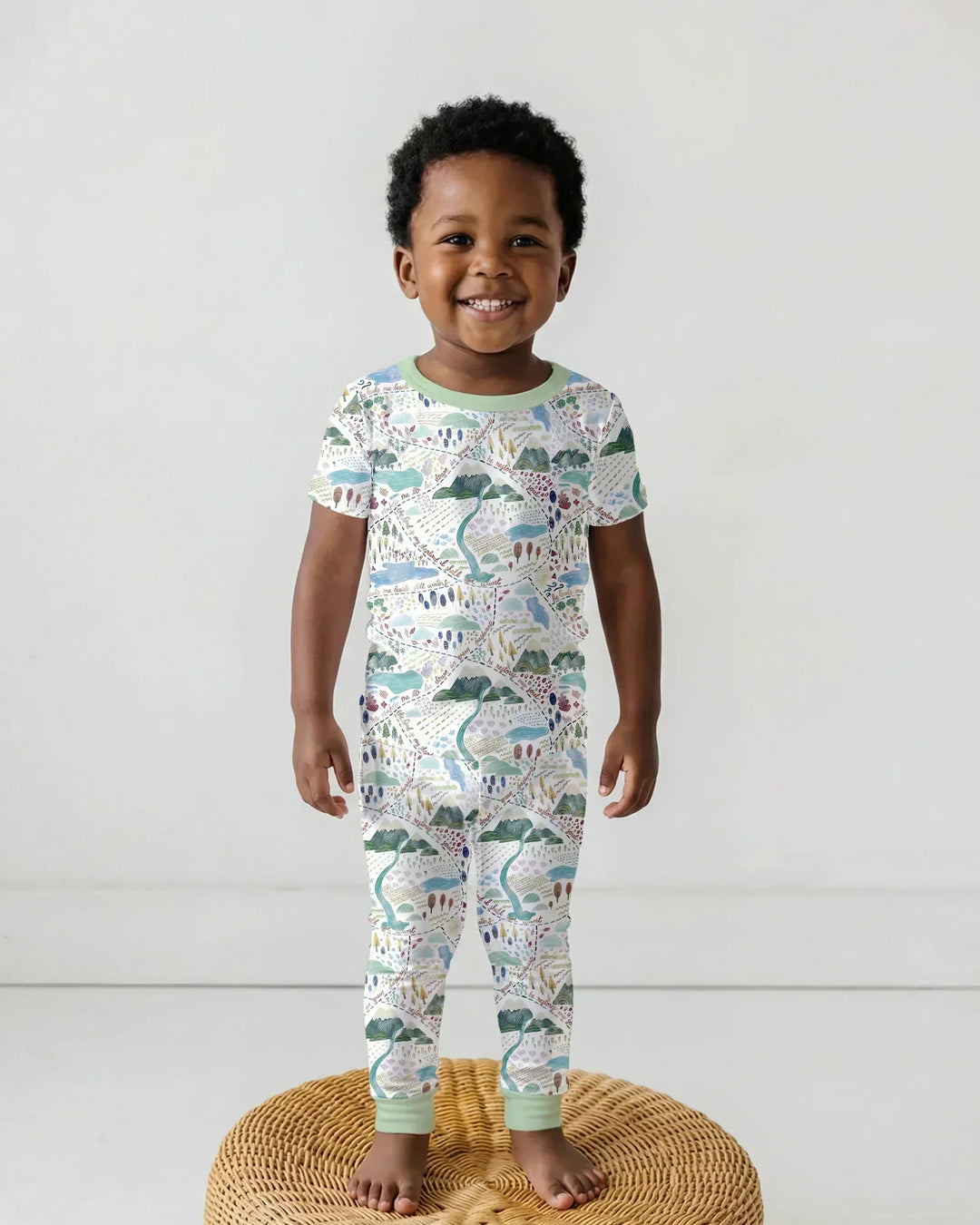 Whimsical Psalms 23 Map Bamboo Two Piece Short Sleeve Pajama Set