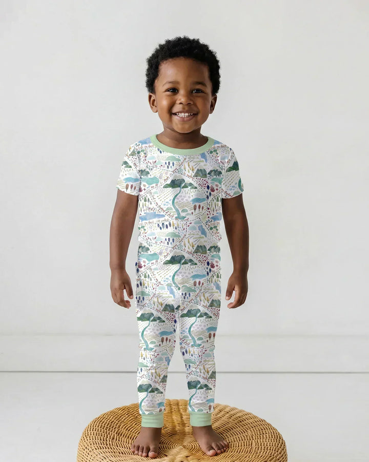 Whimsical Psalms 23 Map Bamboo Two Piece Short Sleeve Pajama Set