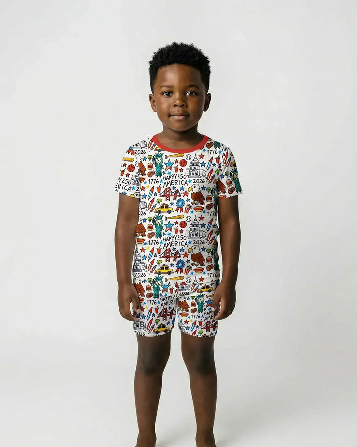 Doodle America 250th Anniversary Family Bamboo Two Piece Short Sleeve Shorts Pajama Set