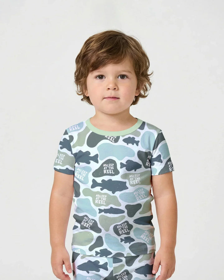 Asleep At The Reel Matching Daddy & Me Bamboo Two Piece Short Sleeve Shorts Pajama Set