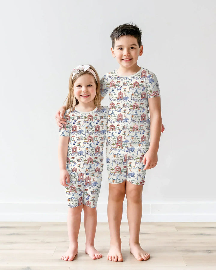 Vintage Lousiana Circus Toile Family Matching Bamboo Two Piece Short Sleeve Shorts Pajama Set