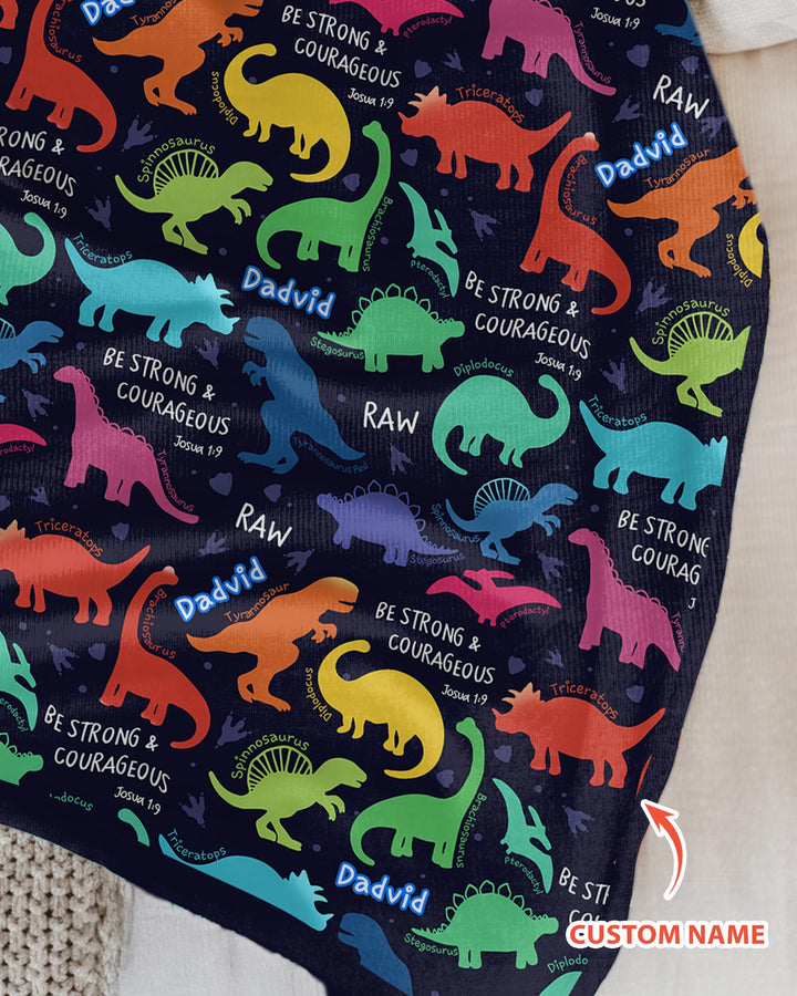 Be Strong and Courageous Dinosaur Christian Bamboo Blanket