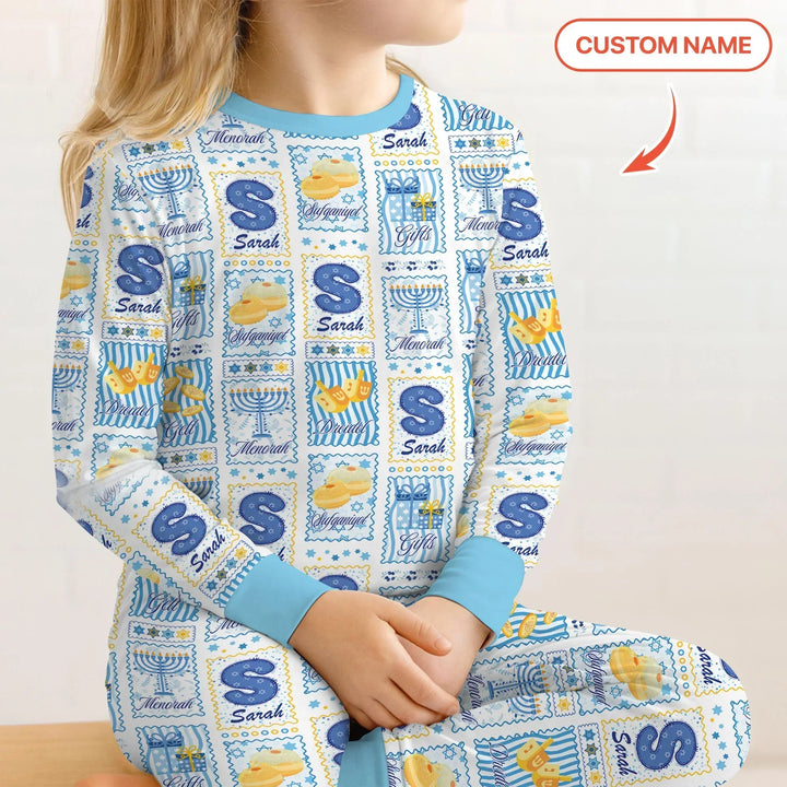Light of Hanukkah Custom Name Bamboo Two Piece Long Sleeve Pajama Set