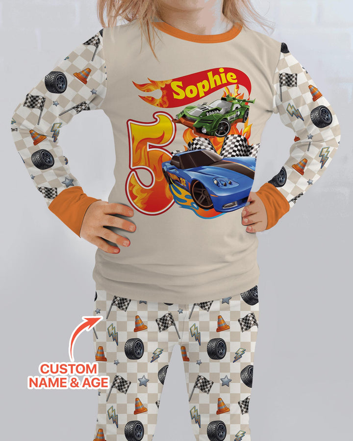 Custom Race Car Bamboo Two Piece Long Sleeve Pajama Set