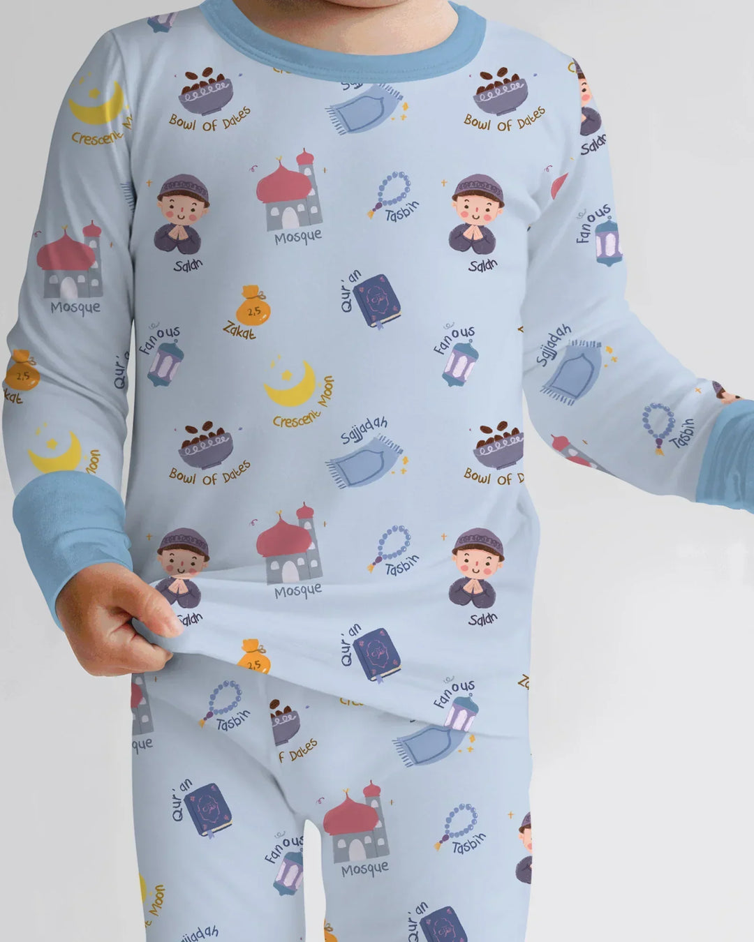 Cute Ramadhan Mubarak Bamboo Two Piece Long Sleeve Pajama Set