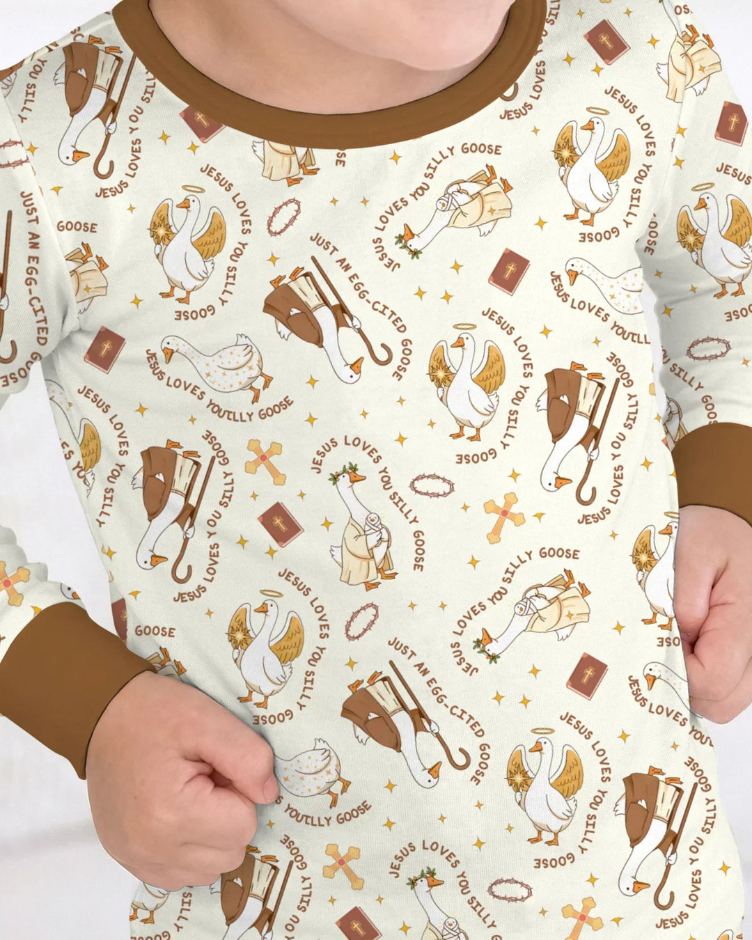 Jesus Loves You Silly Goose Bamboo Two Piece Long Sleeve Pajama Set