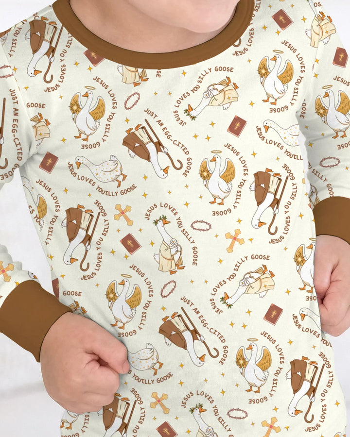 Jesus Loves You Silly Goose Bamboo Two Piece Long Sleeve Pajama Set