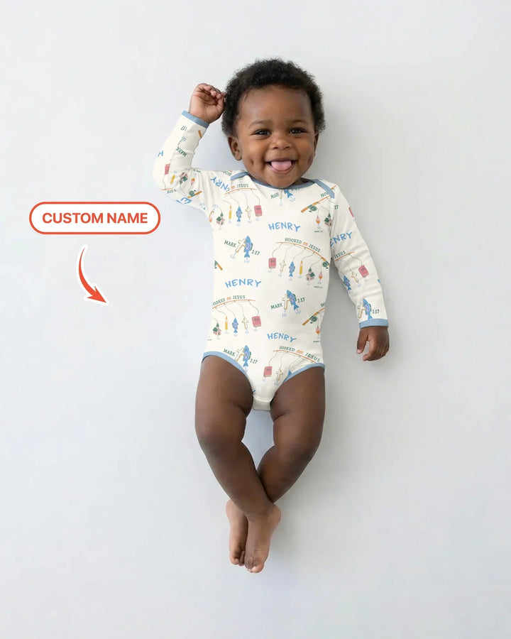 Hooked On Jesus Fishing Matching Bamboo Bodysuit
