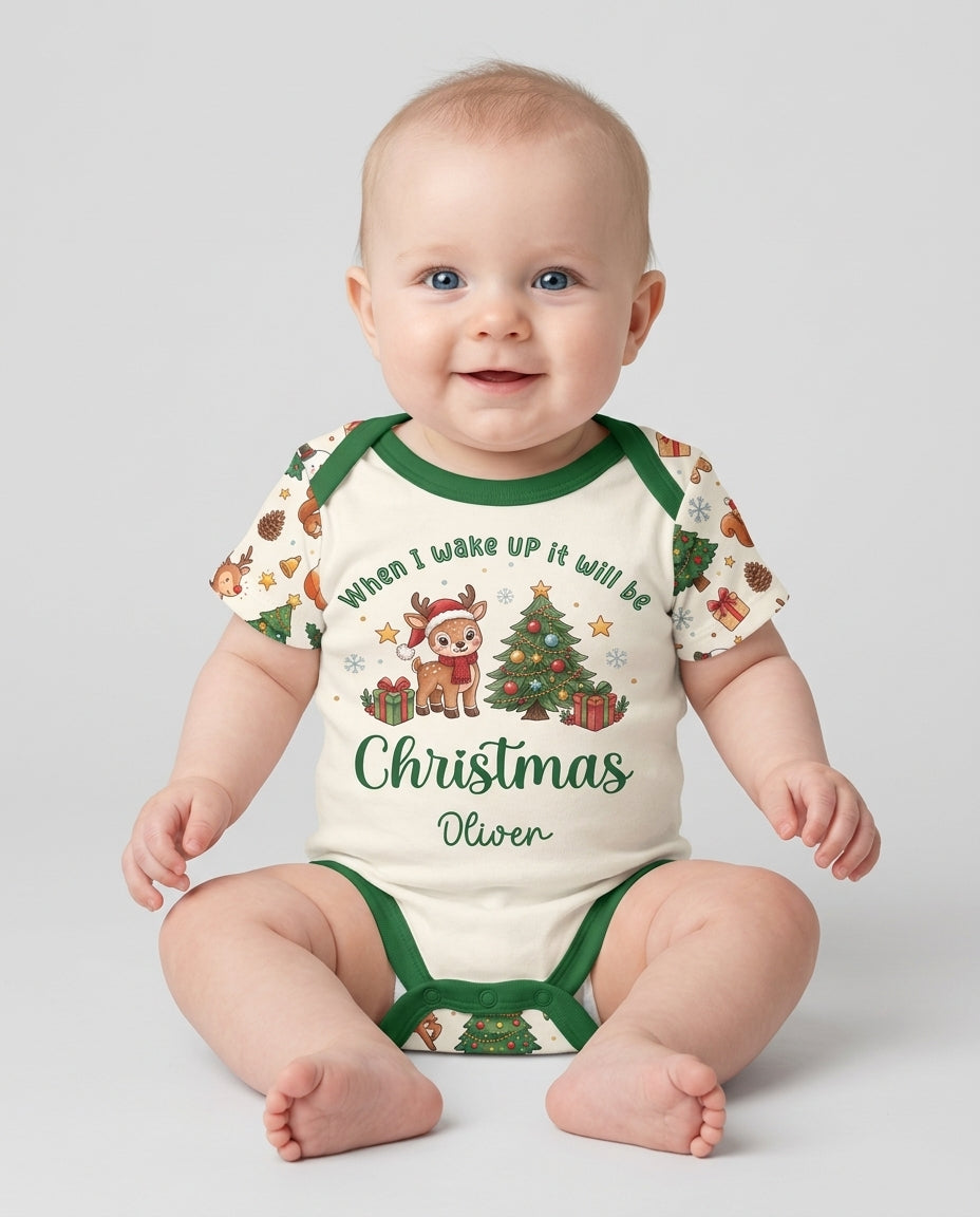 Custom Name When I Wake Up It's Will Be Christmas Bamboo Bodysuit