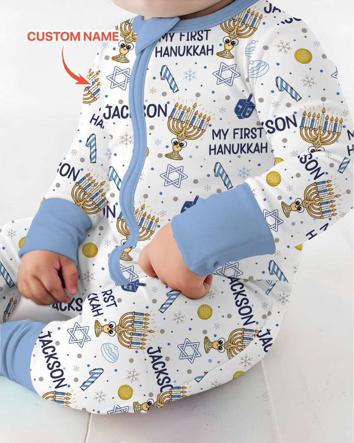 Custom Name Doodle Dreidel First Hanukkah Bamboo Convertible Zippy