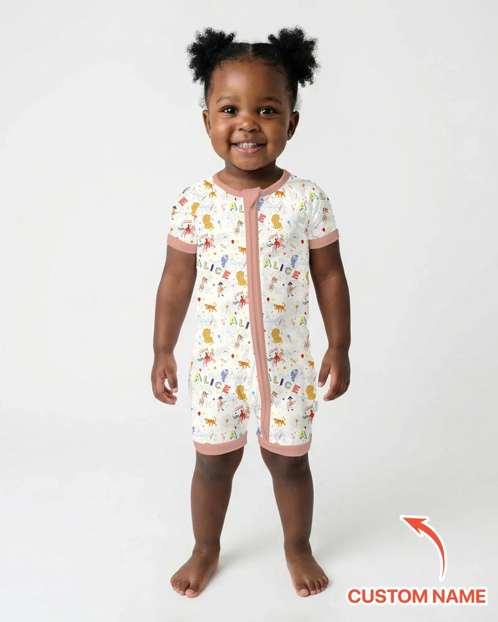 Custom Name Circus Toile Bamboo Shorty Zippy