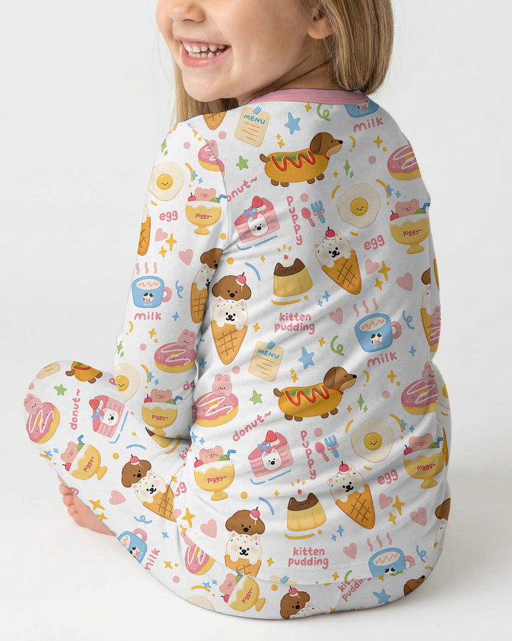 Cute Snack And Puppy Bamboo Two Piece Long Sleeve Pajama Set