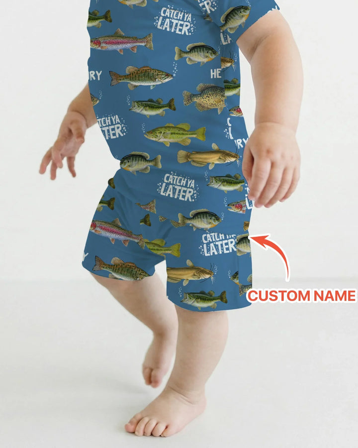 Catch Ya Later Matching Daddy & Me Bamboo Two Piece Short Sleeve Shorts Pajama Set
