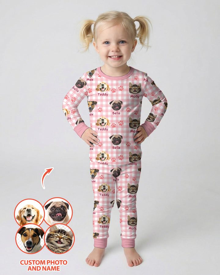 Custom Pet Photo With Name Bamboo Two Piece Long Sleeve Pajama Set