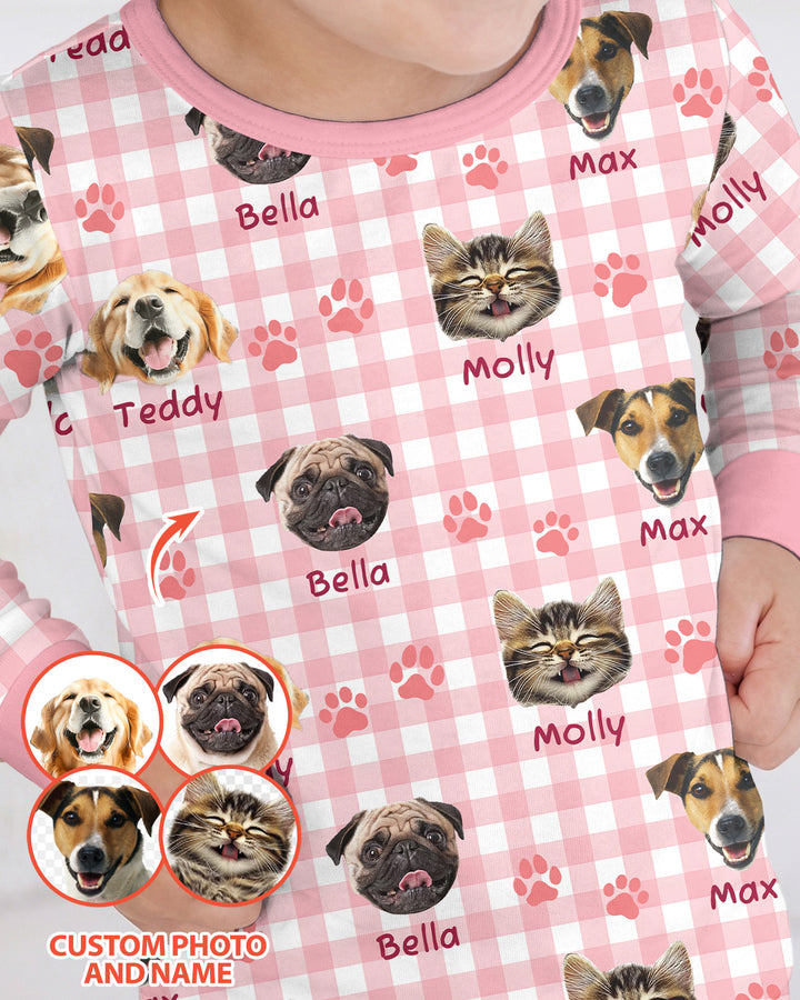 Custom Pet Photo With Name Bamboo Two Piece Long Sleeve Pajama Set
