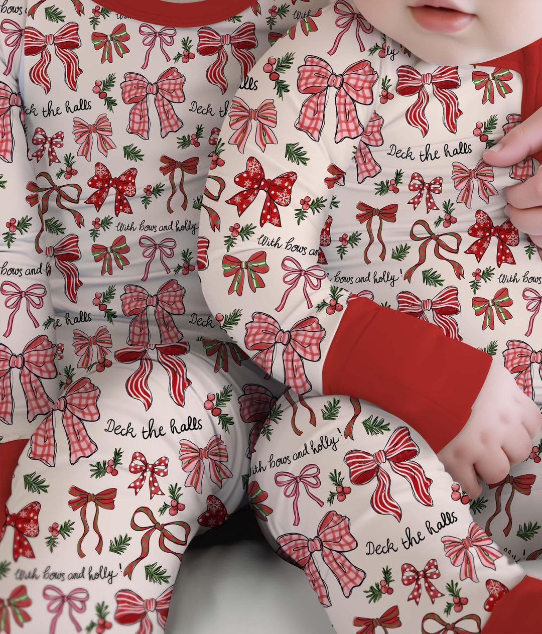 Coquette Christmas Bows Bamboo Two Piece Long Sleeve Pajama Set