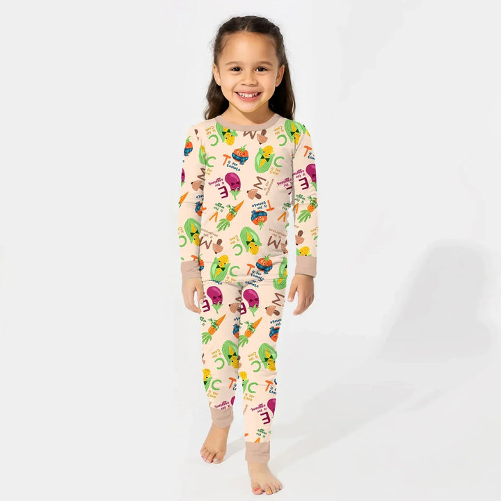 Veggie Letter Bamboo Two Piece Long Sleeve Pajama Set