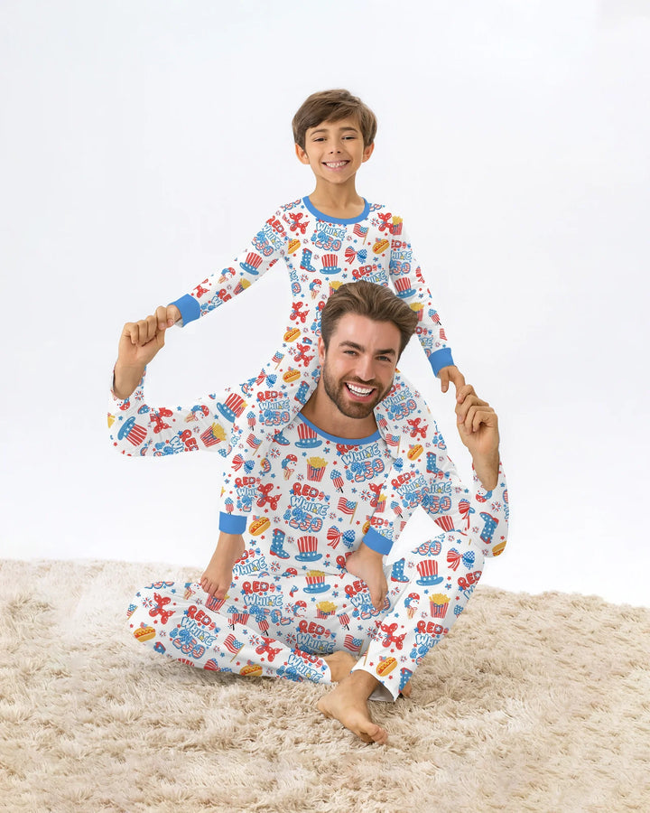 Red White & 250 Bamboo Two Piece Long Sleeve Pajama Set