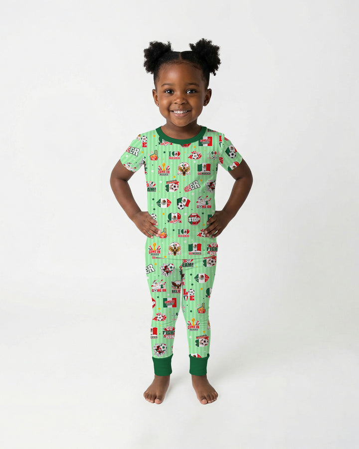 Soccer Game Day Go Team Mexico Family Matching Bamboo Two Piece Short Sleeve Pajama Set