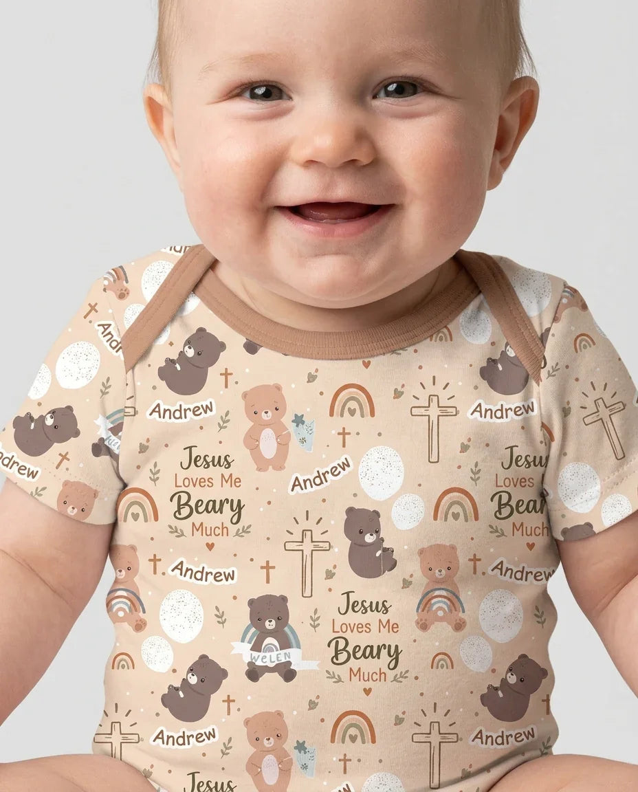 Custom Name Jesus Loves Me Beary Much Bamboo Bodysuit