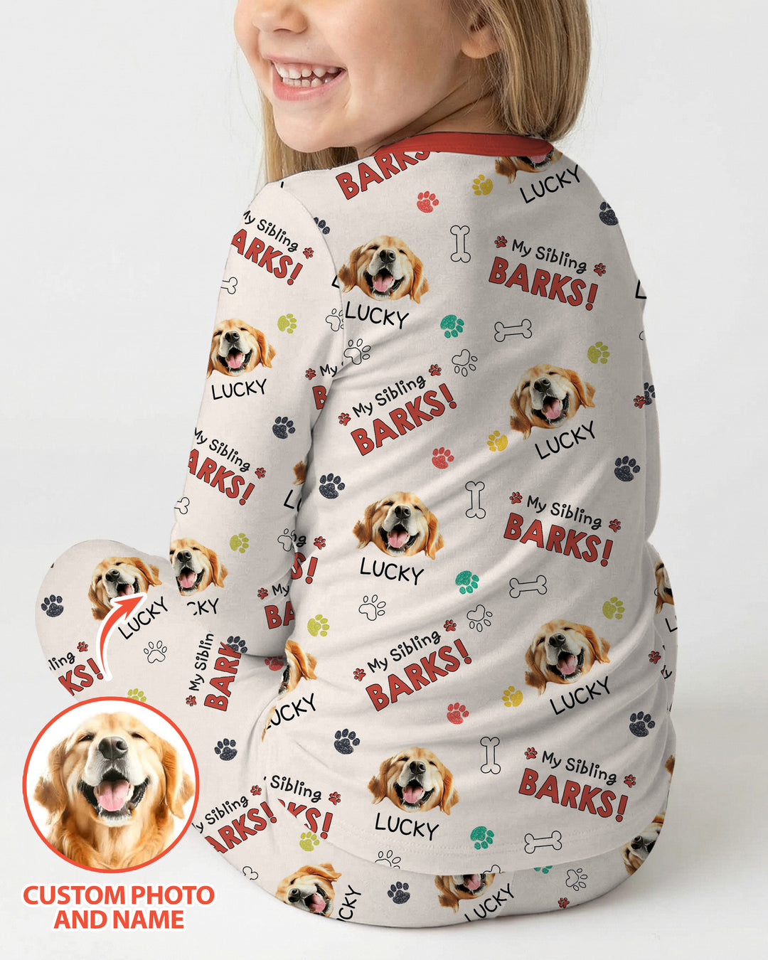 Raised With Paws - Custom Pet Photo And Name Bamboo Two Piece Long Sleeve Pajama Set