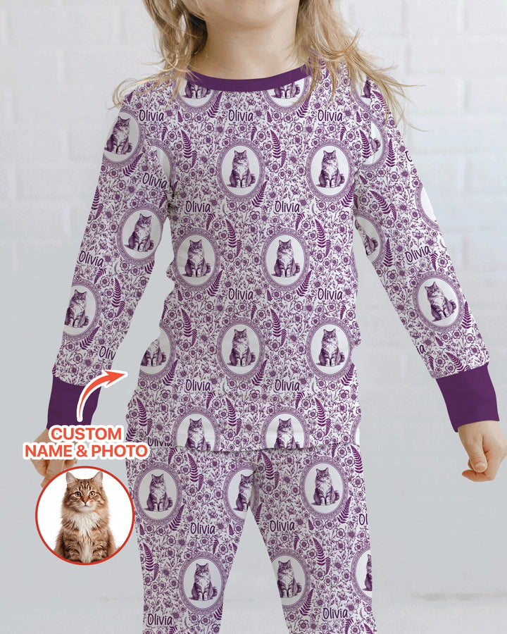 Custom Pet Photo Chinoiserie Garden Bamboo Two Piece Long Sleeve Pajama Set
