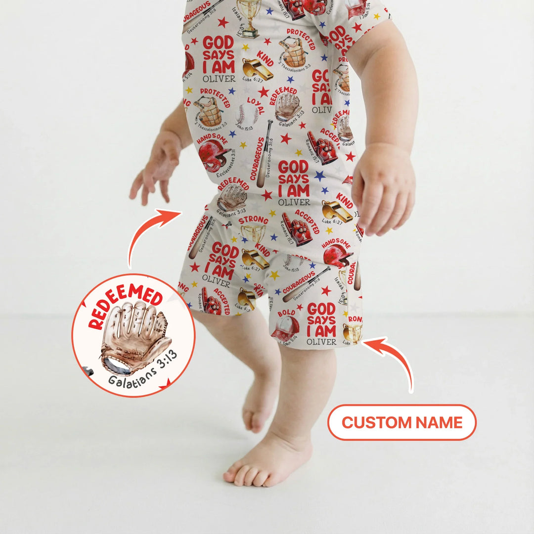 Baseball God Says I Am Custom Name Bamboo Two Piece Short Sleeve Shorts Pajama Set