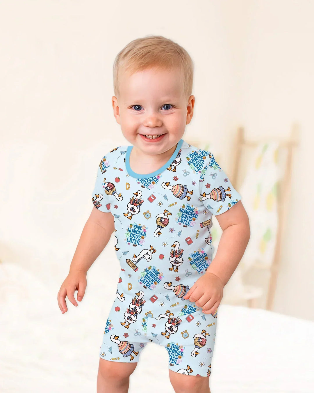 One Hundred Days Later Silly Goose Bamboo Two Piece Short Sleeve Shorts Pajama Set