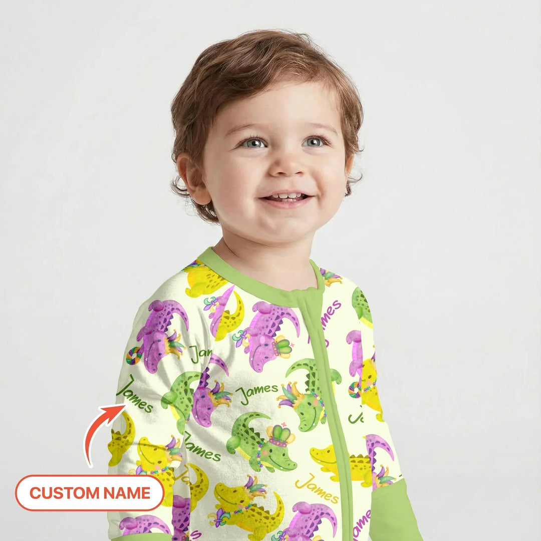 Custom Name Mardi Gras Alligator Bamboo Convertible Zippy