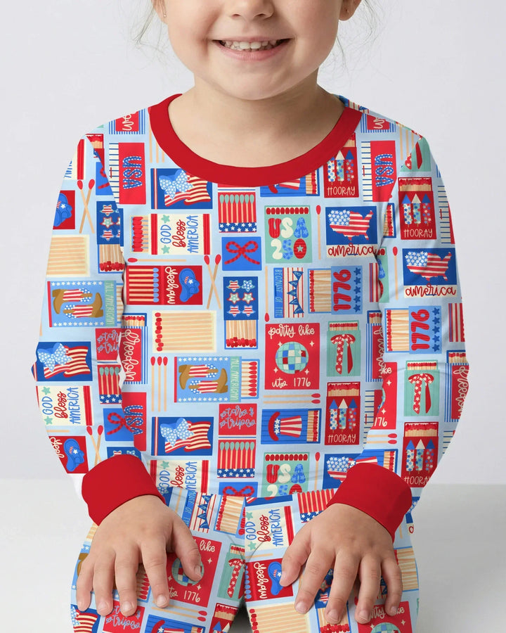 Patriotic Matchbox Family Matching Bamboo Two Piece Long Sleeve Pajama Set