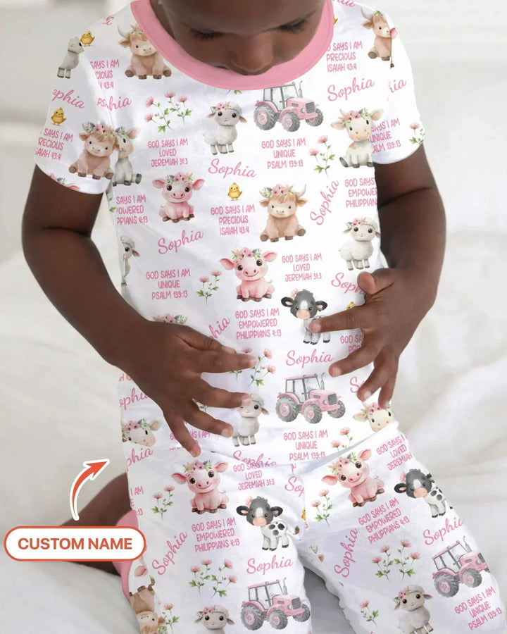Custom Name God Says I Am Farm Animals Bamboo Two Piece Short Sleeve Pajama Set