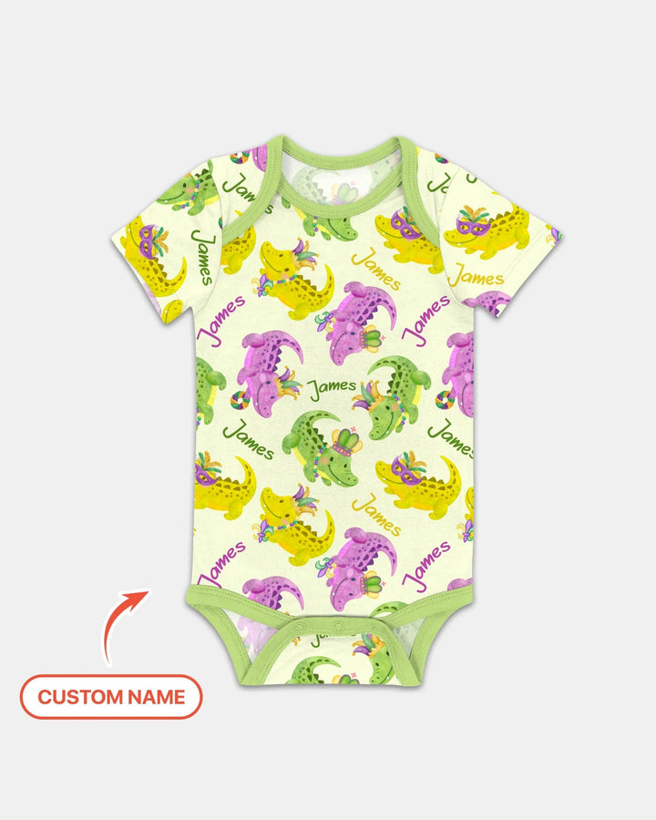 Custom Name Mardi Gras Alligator Bamboo Bodysuit