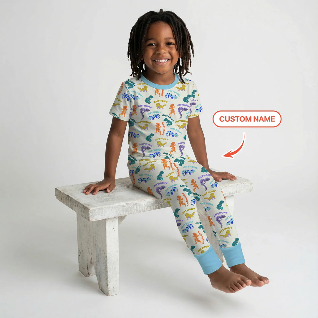 Custom Name Little Salamander Bamboo Two Piece Short Sleeve Pajama Set