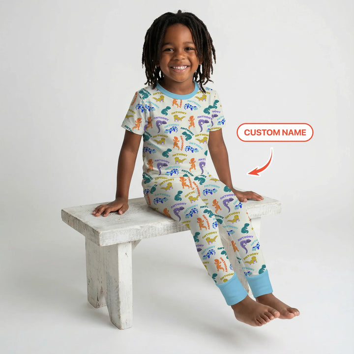 Custom Name Little Salamander Bamboo Two Piece Short Sleeve Pajama Set