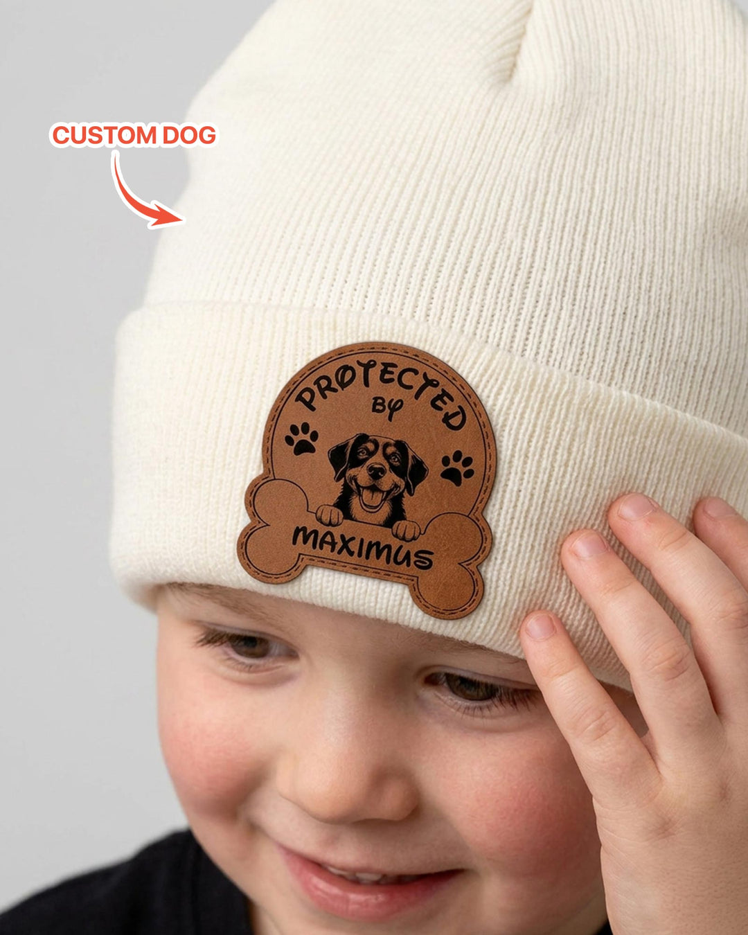 Personalized Protected By Leather Patch Beanie