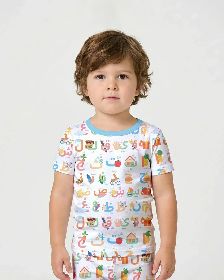Arabic Alphabet Bamboo Two Piece Short Sleeve Shorts Pajama Set