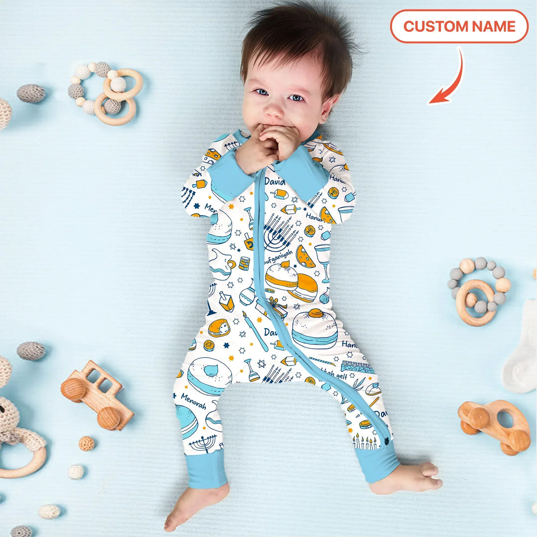 Happy Hanukkah Doodles Custom Name Family Matching Bamboo Convertible Zippy