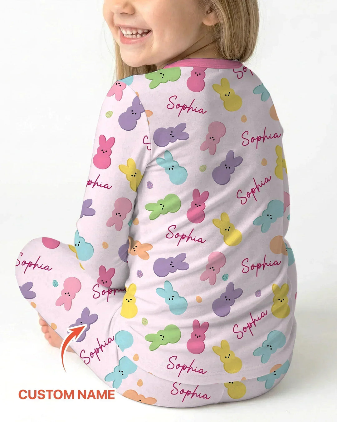 Personalized Easter Bunnies Family Matching Bamboo Two Piece Long Sleeve Pajama Set
