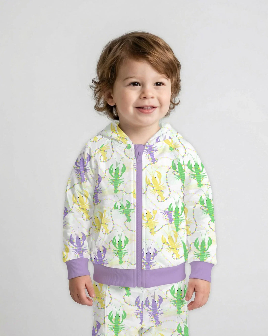 Mardi Gras Crawfish Family Matching Bamboo Zip Hoodie