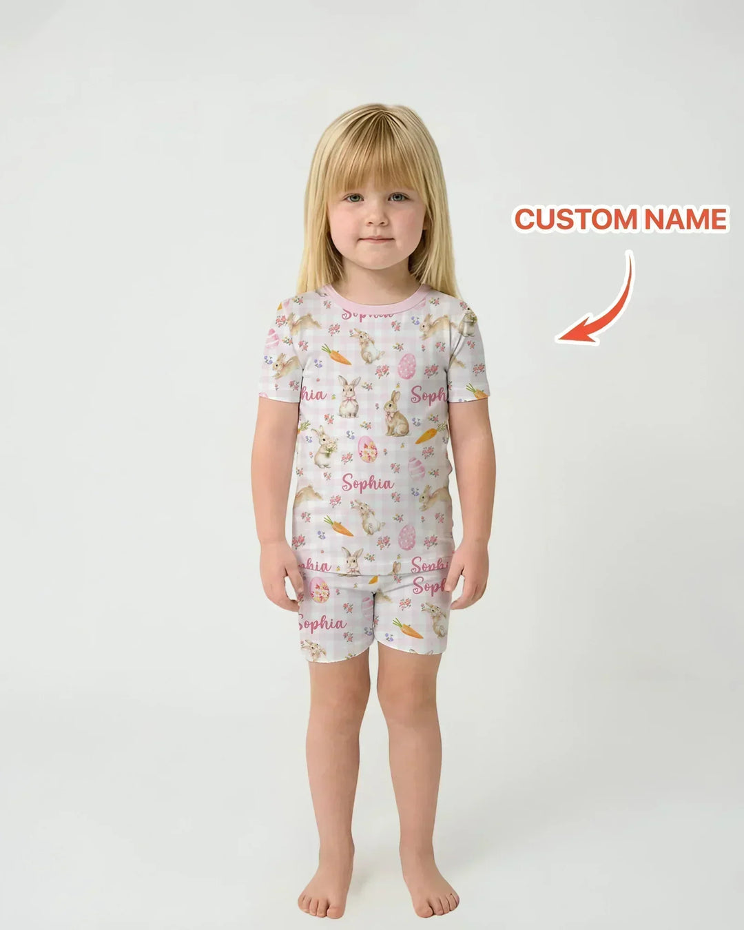 Custom Name Bunny Garden Bamboo Two Piece Short Sleeve Shorts Pajama Set