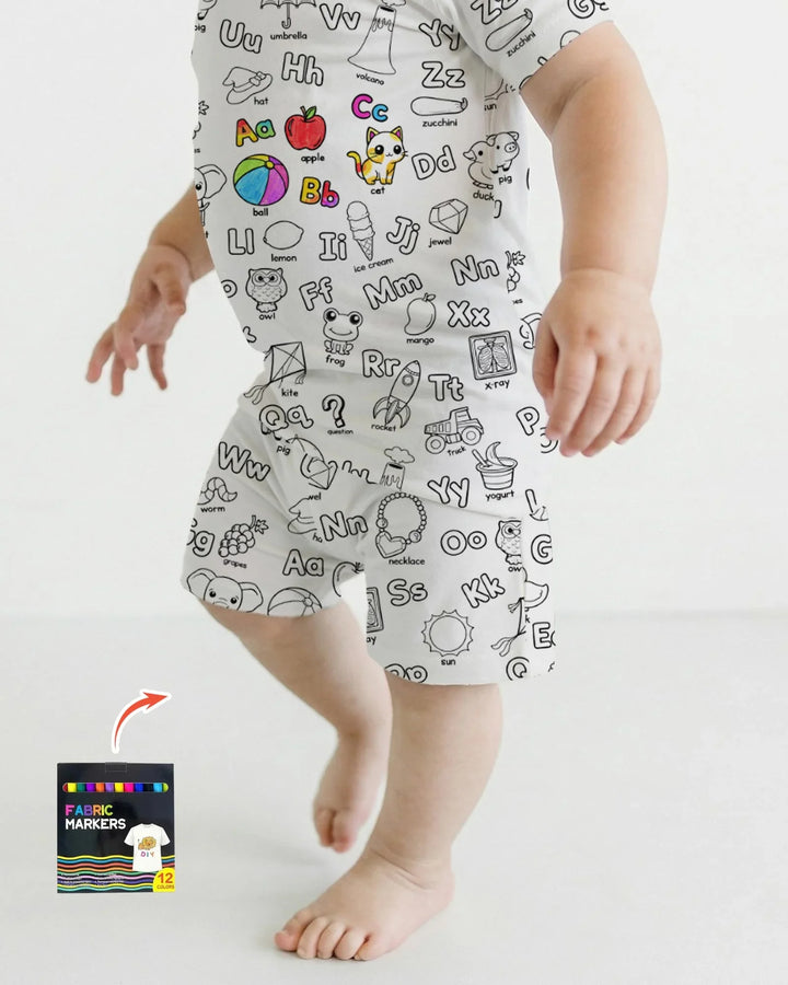 All Colorable Alphabet Bamboo Two Piece Short Sleeve Shorts Pajama Set
