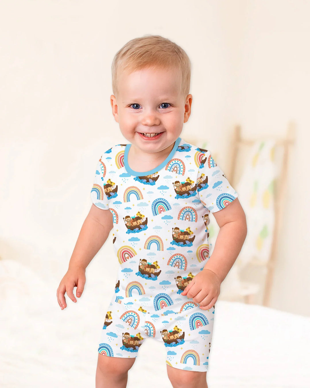 Noah’s Ark & God’s Rainbow Promise Two Piece Short Sleeve Shorts Pajama Set