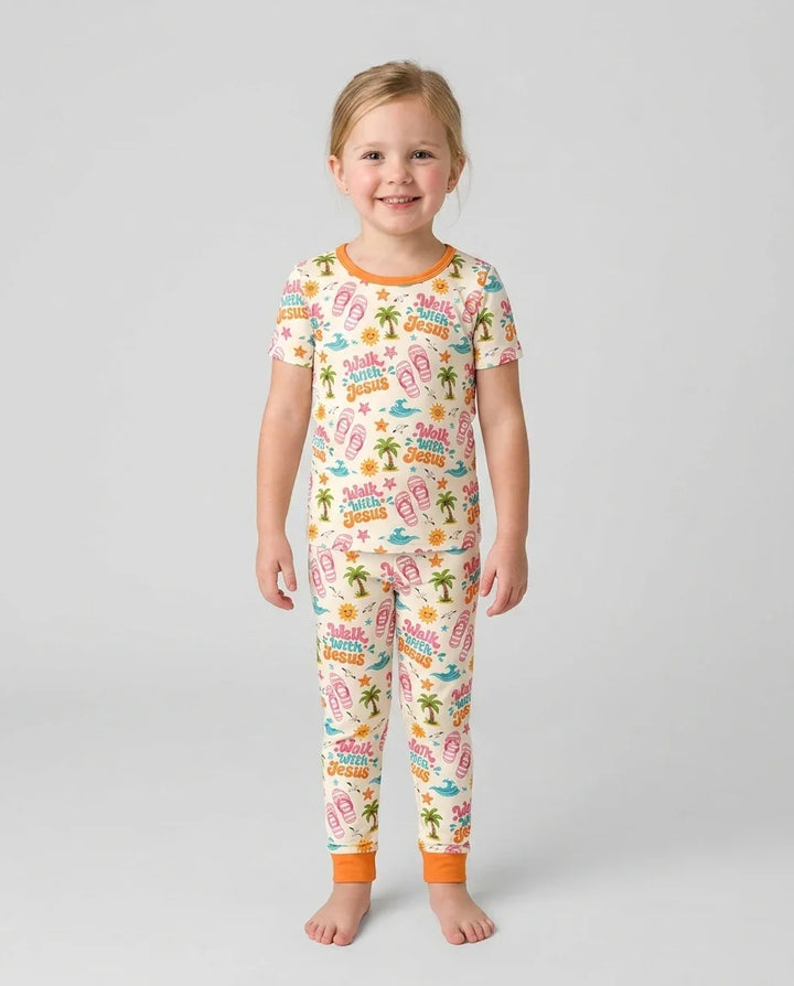 Groovy Summer Walk With Jesus Bamboo Two Piece Short Sleeve Pajama Set