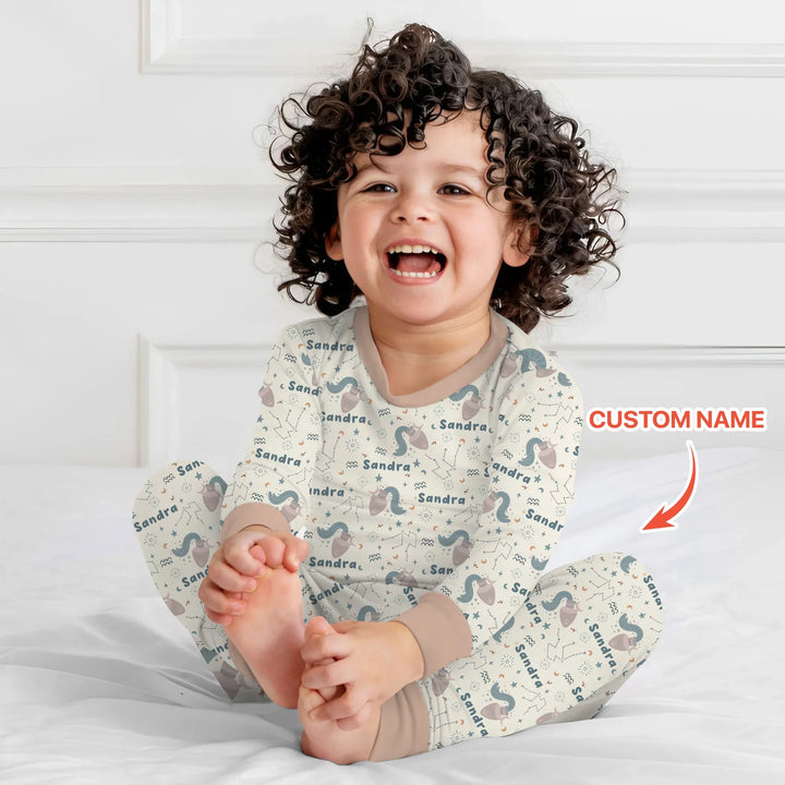 Bohemian Baby Zodiac Signs Custom Name Bamboo Two Piece Long Sleeve Pajama Set