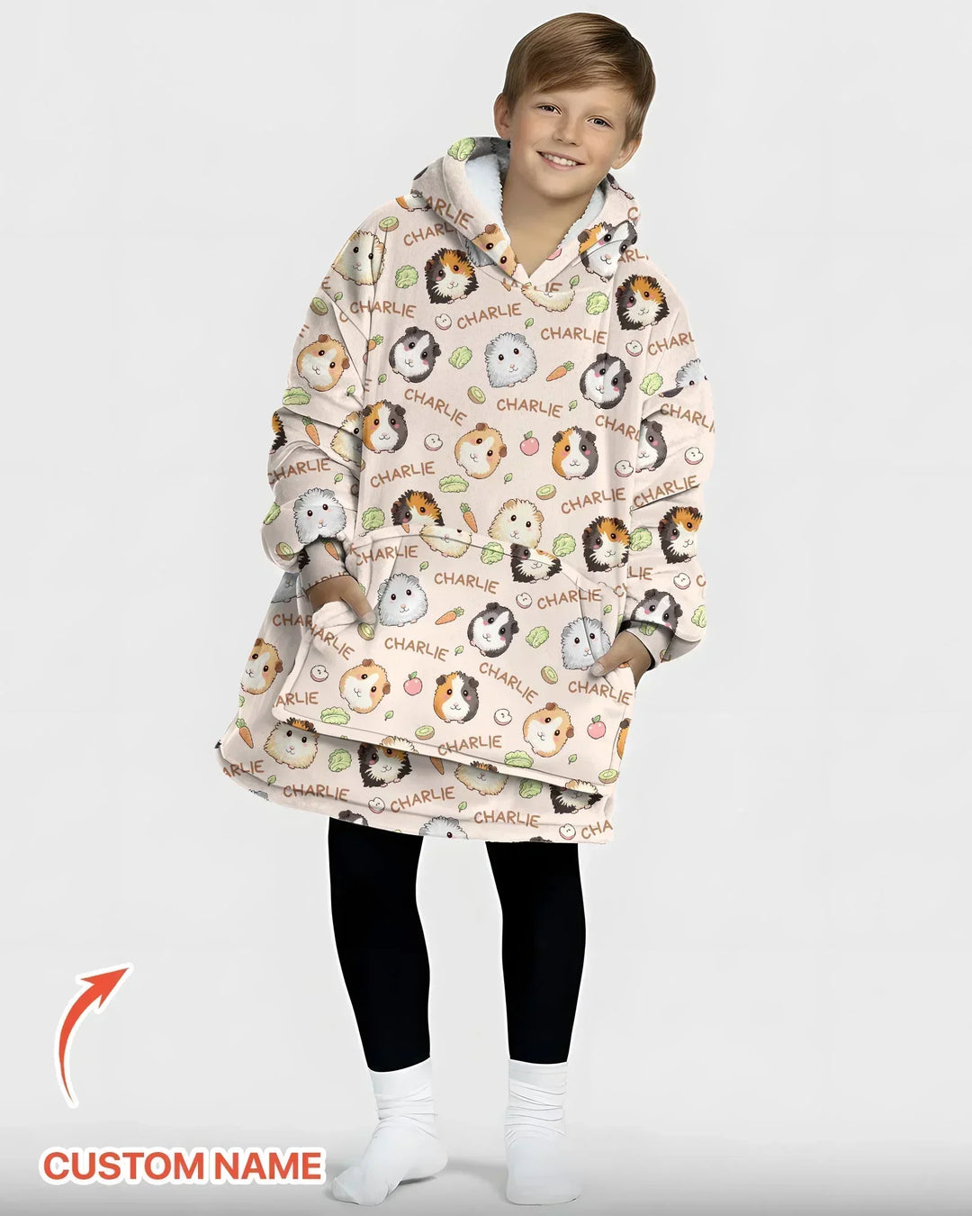 Custom Name Cute Guinea Pigs Bamboo Blanket Hoodie