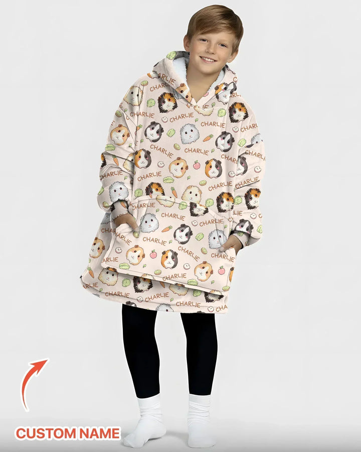 Custom Name Cute Guinea Pigs Bamboo Blanket Hoodie