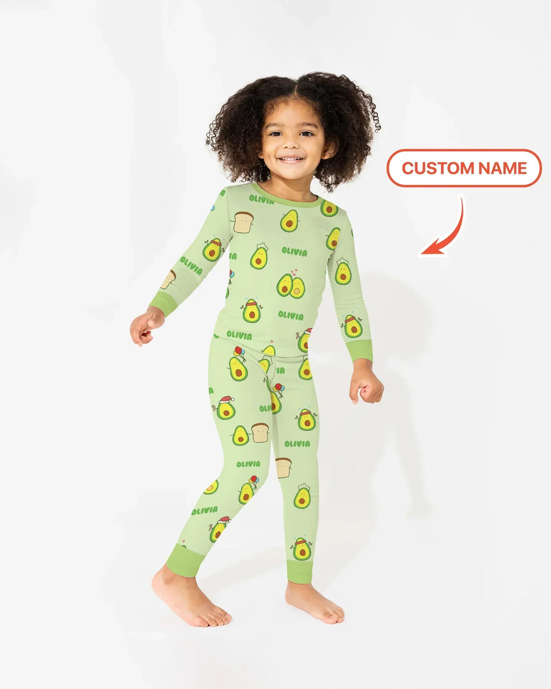 Custom Name Cute Avocado Bamboo Two Piece Long Sleeve Pajama Set