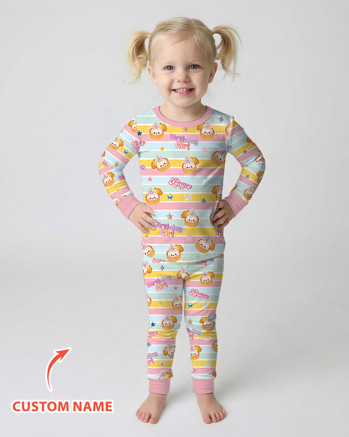 Custom Dumpling Birthday Girl  Bamboo Two Piece Long Sleeve Pajama Set