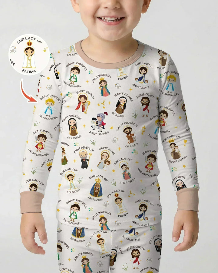 Pray For Us Family Matching Bamboo Two Piece Long Sleeve Pajama Set